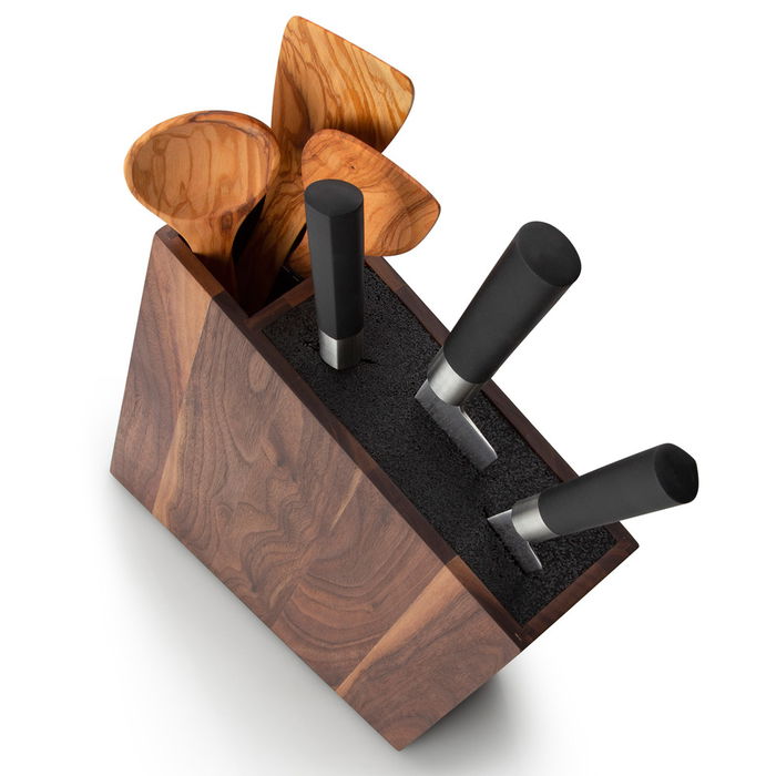 Continenta Bloque Cuchillos Madera de Nogal 31x8x26 cm con Inserto Extraíble y Compartimento para Utensilios